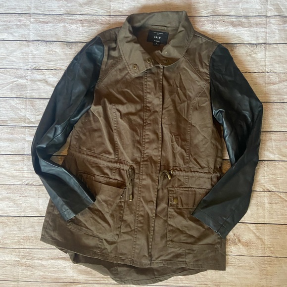 iris Jackets & Coats Iris Medium Faux Leather Sleeve Utility Jacket
